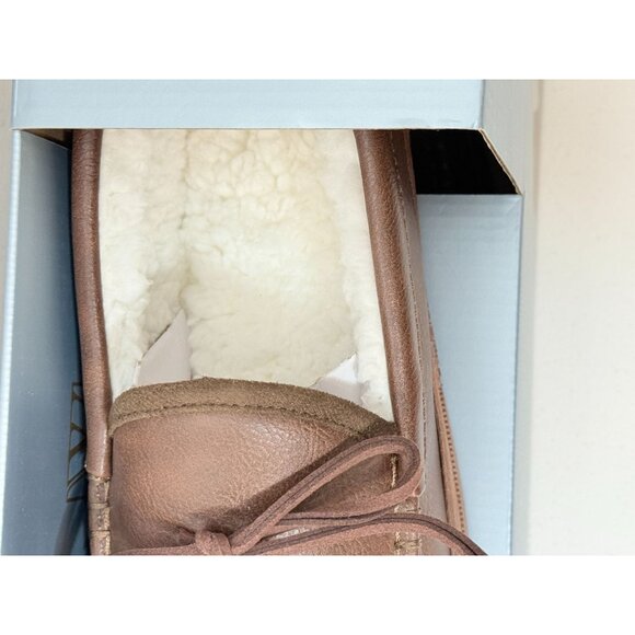 Wayland Square Moccasin Slippers Mens Size L 9 10 Brown Faux Leather Faux Fur - Picture 4 of 8